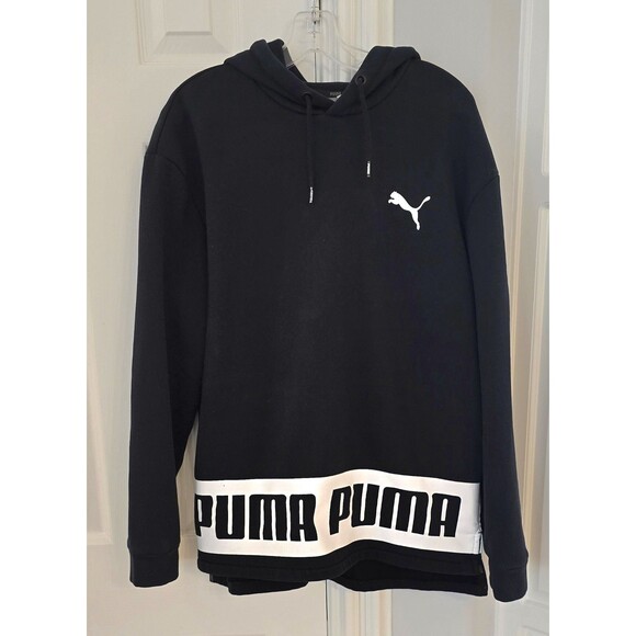 Puma Jacket Small Black White Mens Pullover Hoodie Sports Lifestyle Casual LARGE - Picture 1 of 6